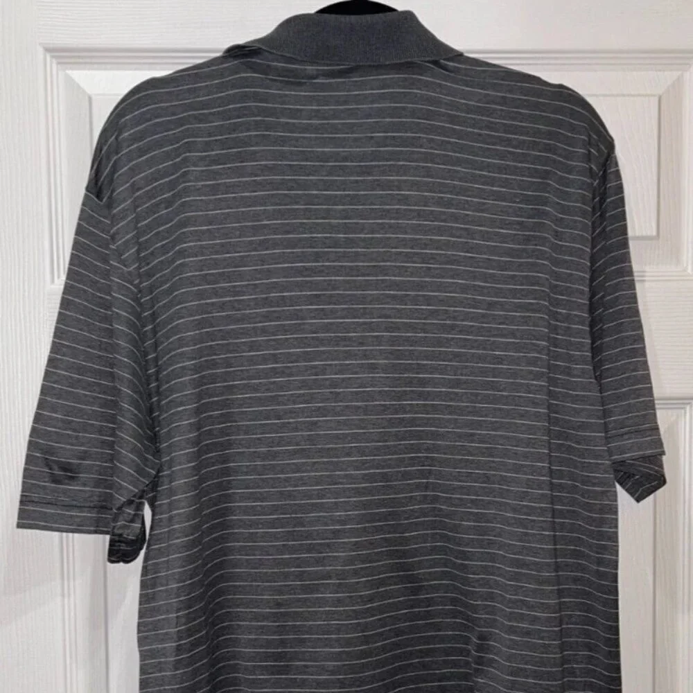 Hart Schaffner Marx Men's L Grey Stripe Polo Shirt Breathable Short Sleeve Italy